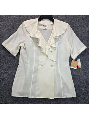 Vintage 80s Gailord Ruffled Collar Blouse 10 White Yugoslavia Romantic Feminine
